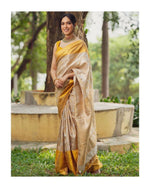 Thumbnail for NOZ2TOZ Women Banarasi Silk Woven Saree With Blouse Piece - Cream - Distacart