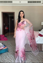 Thumbnail for Malishka Organza Silk Printed Ready To Wear Saree With Blouse Piece - White - Distacart