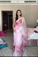 Thumbnail for Malishka Organza Silk Printed Ready To Wear Saree With Blouse Piece - White - Distacart