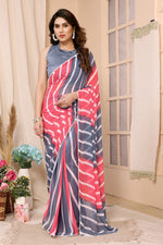 Thumbnail for Malishka Georgette Silk Printed Ready To Wear Saree With Blouse Piece - Pink - Distacart