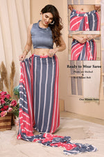 Thumbnail for Malishka Georgette Silk Printed Ready To Wear Saree With Blouse Piece - Pink - Distacart