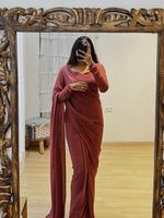 Thumbnail for Malishka Georgette Silk Plain Ready To Wear Saree With Blouse Piece - Peach