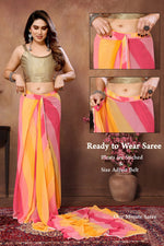Thumbnail for Malishka Georgette Silk Printed Ready To Wear Saree With Blouse Piece - Multicolor - Distacart