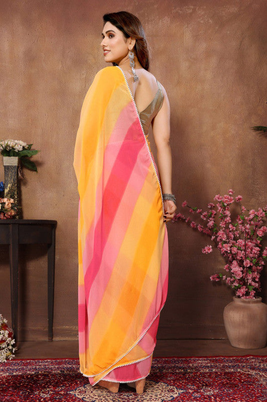Malishka Georgette Silk Printed Ready To Wear Saree With Blouse Piece - Multicolor - Distacart