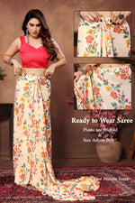 Thumbnail for Malishka Georgette Silk Digital Print Ready To Wear Saree With Blouse Piece - Multicolor - Distacart