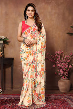 Thumbnail for Malishka Georgette Silk Digital Print Ready To Wear Saree With Blouse Piece - Multicolor - Distacart