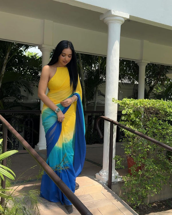 Malishka Georgette Silk Pedding Ready To Wear Saree With Blouse Piece - Multicolor - Distacart