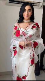 Thumbnail for Malishka Organza Silk Embroidery Ready To Wear Saree With Blouse Piece - White - Distacart