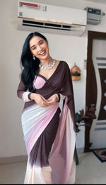 Thumbnail for Malishka Georgette Silk Pedding Ready To Wear Saree With Blouse Piece - Pink-Black - Distacart
