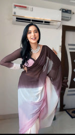 Thumbnail for Malishka Georgette Silk Pedding Ready To Wear Saree With Blouse Piece - Pink-Black - Distacart