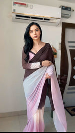 Thumbnail for Malishka Georgette Silk Pedding Ready To Wear Saree With Blouse Piece - Pink-Black - Distacart