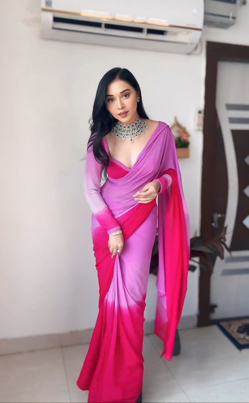 Malishka Georgette Silk Pedding Design Ready To Wear Saree With Blouse Piece - Multicolor - Distacart
