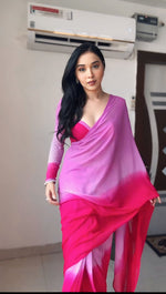 Thumbnail for Malishka Georgette Silk Pedding Design Ready To Wear Saree With Blouse Piece - Multicolor - Distacart
