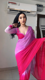 Thumbnail for Malishka Georgette Silk Pedding Design Ready To Wear Saree With Blouse Piece - Multicolor - Distacart