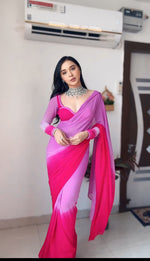 Thumbnail for Malishka Georgette Silk Pedding Design Ready To Wear Saree With Blouse Piece - Multicolor - Distacart