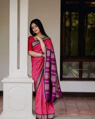 NOZ2TOZ Women Banarasi Silk Woven Saree With Blouse Piece - Pink - Distacart