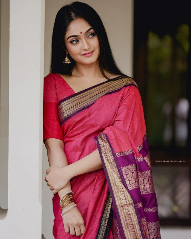 NOZ2TOZ Women Banarasi Silk Woven Saree With Blouse Piece - Pink - Distacart