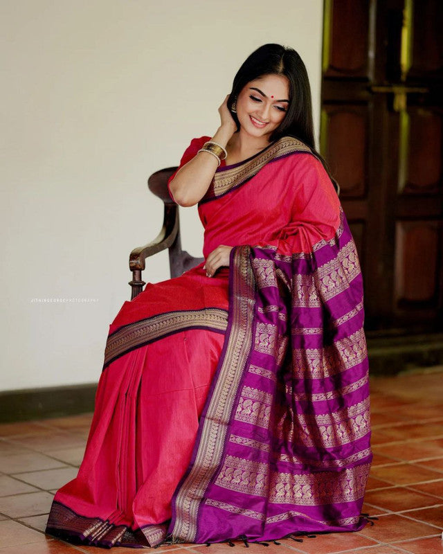 NOZ2TOZ Women Banarasi Silk Woven Saree With Blouse Piece - Pink - Distacart