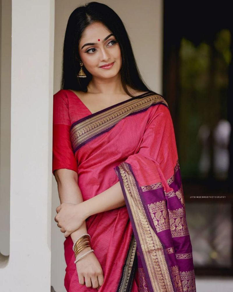 Malishka Banarasi Silk Woven Saree With Blouse Piece - Pink - Distacart
