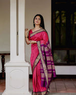 Thumbnail for Malishka Banarasi Silk Woven Saree With Blouse Piece - Pink - Distacart