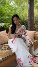 Thumbnail for Malishka Organza Silk Printed Ready To Wear Saree With Blouse Piece - White - Distacart