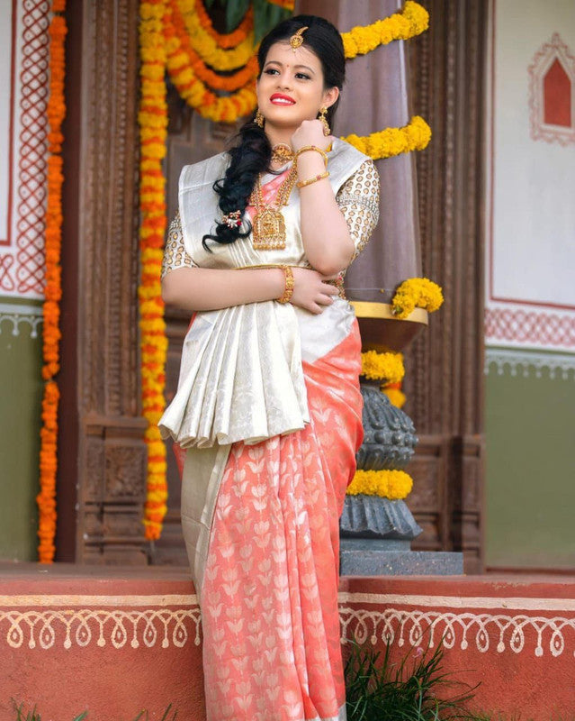 NOZ2TOZ Women Banarasi Silk Woven Saree With Blouse Piece - White - Distacart