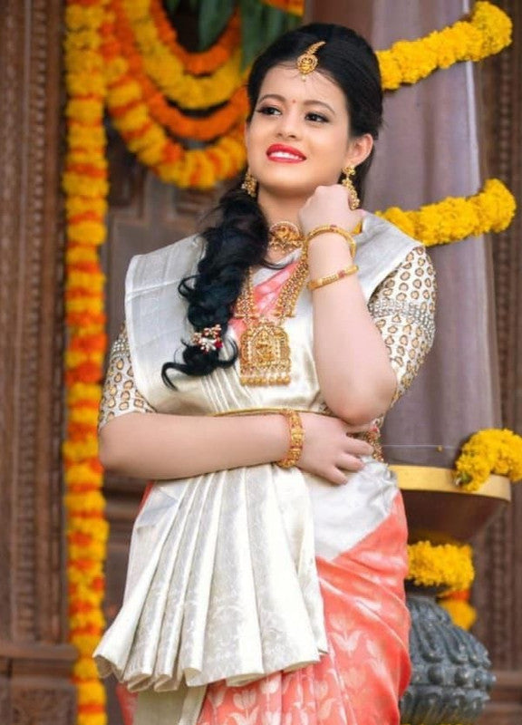 NOZ2TOZ Women Banarasi Silk Woven Saree With Blouse Piece - White - Distacart