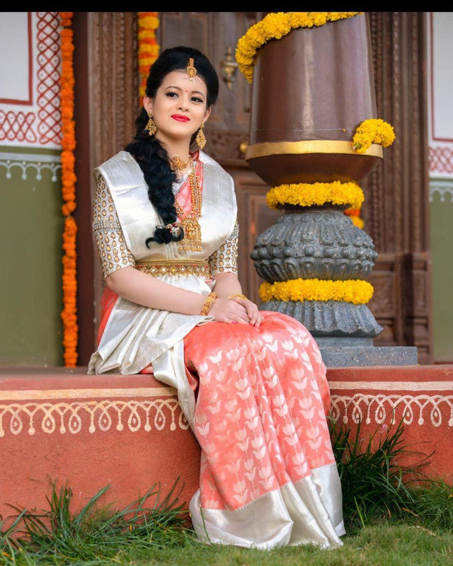 NOZ2TOZ Women Banarasi Silk Woven Saree With Blouse Piece - White - Distacart