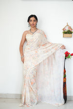 Thumbnail for Malishka Export Georgette Silk Printed Ready To Wear Saree With Blouse Piece - Orange - Distacart