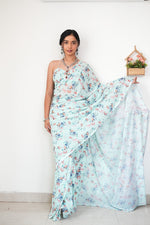 Thumbnail for Malishka Export Georgette Silk Printed Ready To Wear Saree With Blouse Piece - Sky - Distacart