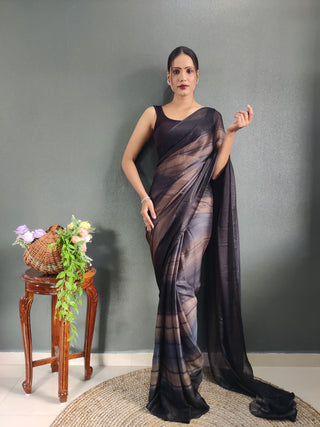 Malishka Export Georgette Silk Printed Ready To Wear Saree With Blouse Piece - Grey - Distacart