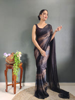 Thumbnail for Malishka Export Georgette Silk Printed Ready To Wear Saree With Blouse Piece - Grey - Distacart