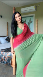 Thumbnail for Malishka Export Georgette Silk Printed Ready To Wear Saree With Blouse Piece - Red - Distacart