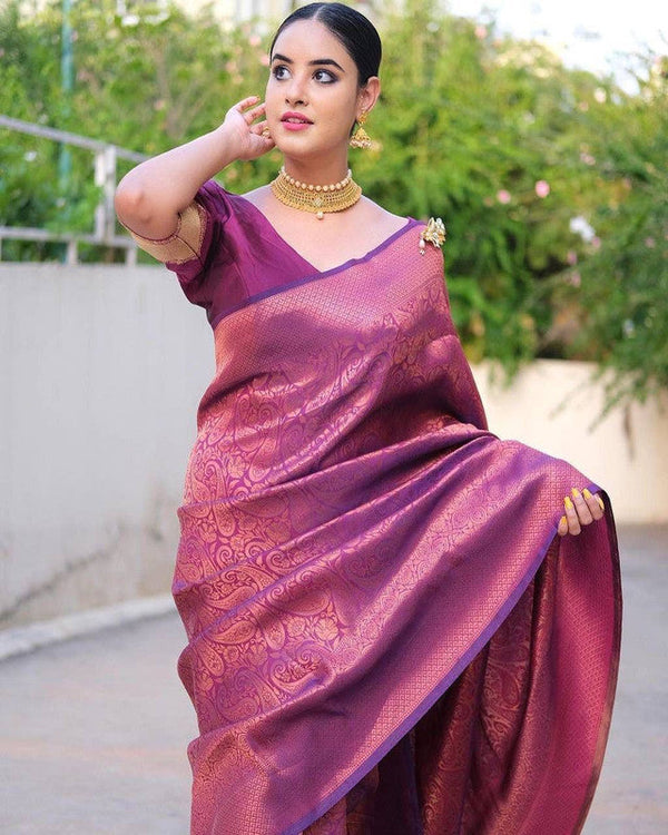 NOZ2TOZ Women Banarasi Silk Woven Saree With Blouse Piece - Wine - Distacart