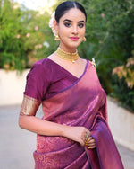 Thumbnail for NOZ2TOZ Women Banarasi Silk Woven Saree With Blouse Piece - Wine - Distacart