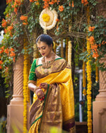 Thumbnail for NOZ2TOZ Women Banarasi Silk Woven Saree With Blouse Piece - Yellow - Distacart