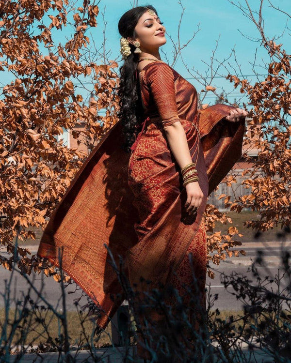 NOZ2TOZ Women Banarasi Silk Woven Saree With Blouse Piece - Maroon - Distacart