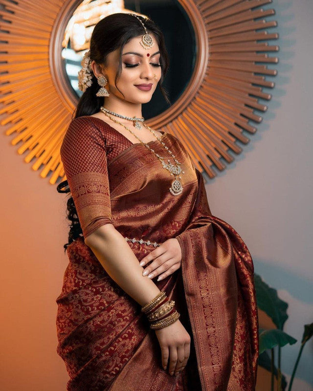 NOZ2TOZ Women Banarasi Silk Woven Saree With Blouse Piece - Maroon - Distacart