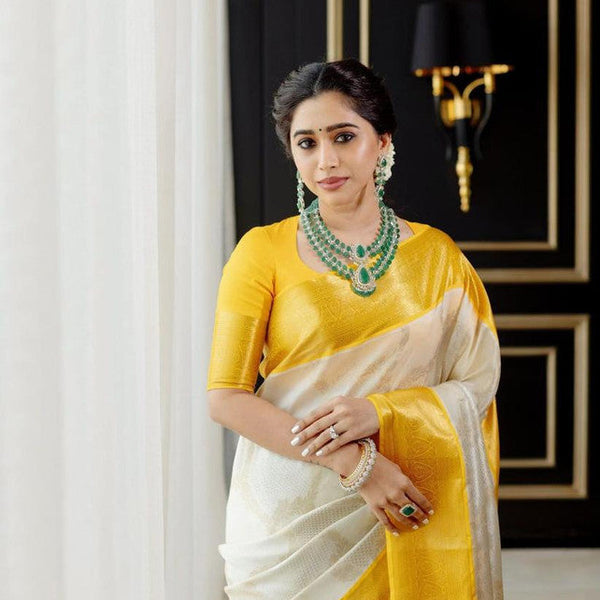 NOZ2TOZ Women Banarasi Silk Woven Saree With Blouse Piece - white - Distacart