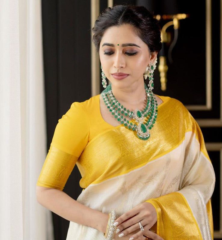 NOZ2TOZ Women Banarasi Silk Woven Saree With Blouse Piece - white - Distacart