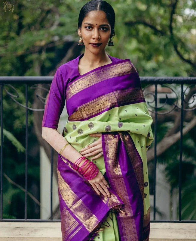 Malishka Banarasi Silk Woven Saree With Blouse Piece - Pista - Distacart