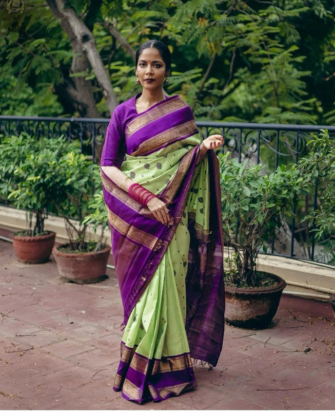Malishka Banarasi Silk Woven Saree With Blouse Piece - Pista - Distacart