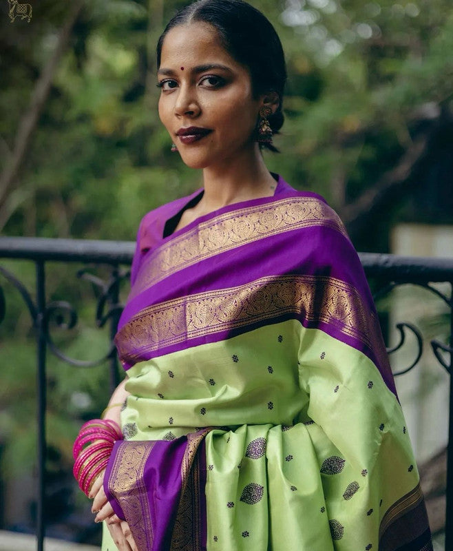 Malishka Banarasi Silk Woven Saree With Blouse Piece - Pista - Distacart