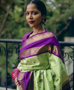 Thumbnail for Malishka Banarasi Silk Woven Saree With Blouse Piece - Pista - Distacart
