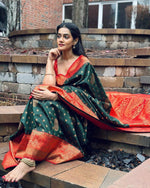 Thumbnail for NOZ2TOZ Women Banarasi Silk Woven Saree With Blouse Piece - Green - Distacart