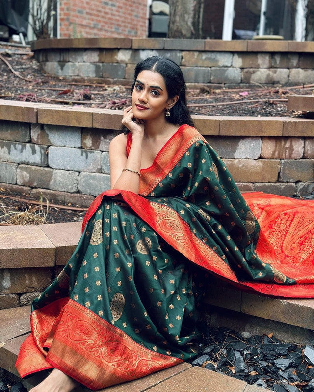 NOZ2TOZ Women Banarasi Silk Woven Saree With Blouse Piece - Green - Distacart