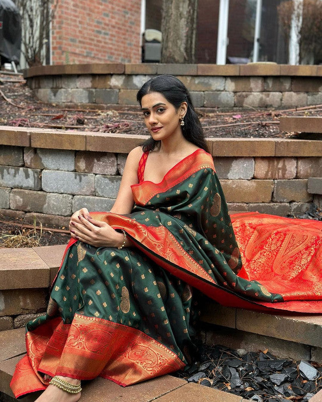 NOZ2TOZ Women Banarasi Silk Woven Saree With Blouse Piece - Green - Distacart