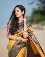 Thumbnail for NOZ2TOZ Women Banarasi Silk Woven Saree With Blouse Piece - Yellow - Distacart