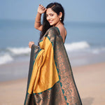 Thumbnail for NOZ2TOZ Women Banarasi Silk Woven Saree With Blouse Piece - Yellow - Distacart