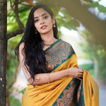 Thumbnail for Malishka Banarasi Silk Woven Saree With Blouse Piece - Yellow - Distacart